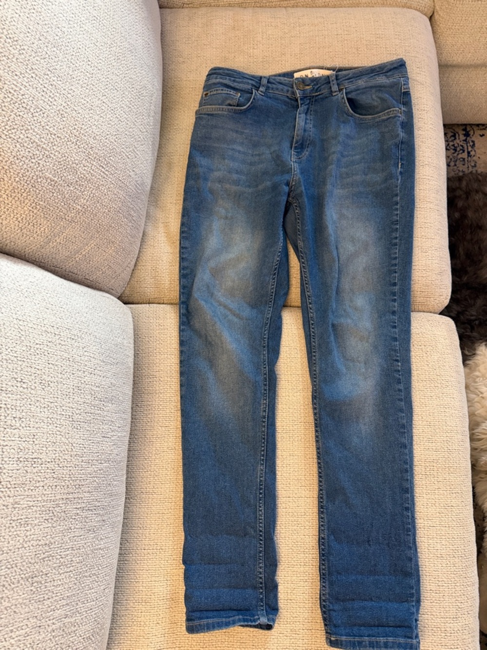 LDN DNM Stretch skinny Fit Men's Denim Jeans in Washed Blue